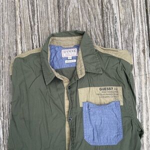 Guess Green and Tan Lightweight Shirt Jacket